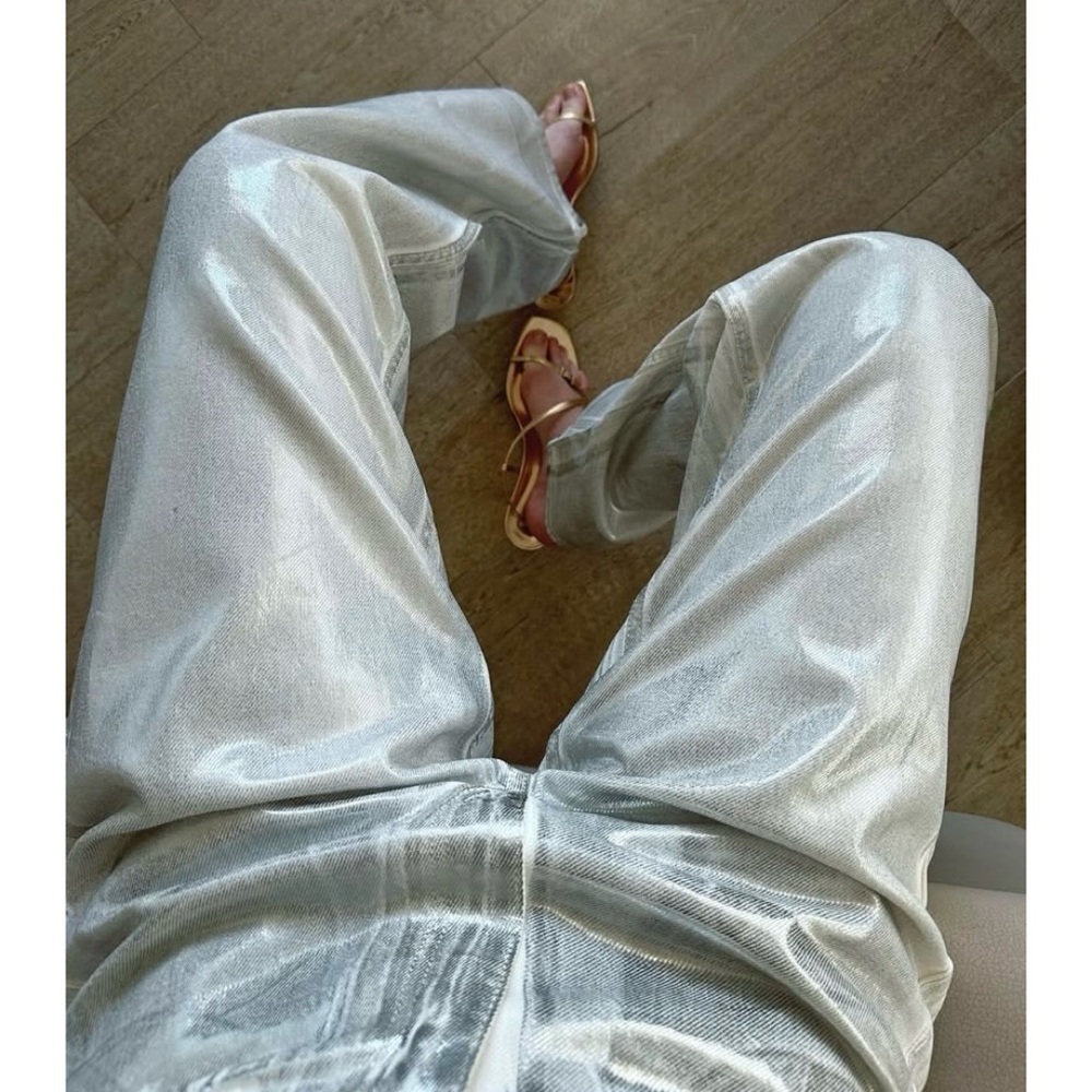 Zara silver metallic wide leg jeans - Picture 2 of 16